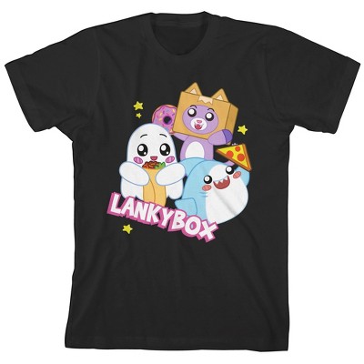 Lankybox Cute Characters With Snacks Crew Neck Short Sleeve Boy's Black ...