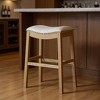 HomeRoots 31" Beige and Natural Fabric and Solid Wood Backless Bar Height Bar Chair - 2 of 4