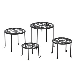 Slickblue Wrought Iron Plant Stand Set of 4, Folding Round Flower Pot Holders, Simple Style, Black - 1 of 4