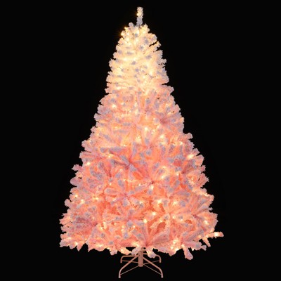 Tangkula Artificial Christmas Tree Hinged Snow Flocked Xmas Tree w/ 456/820/1264/1774 Branch Tips