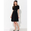 Allegra K Women's Elegant Work Belted Boat Neck Short Sleeve Midi Dresses - 3 of 4