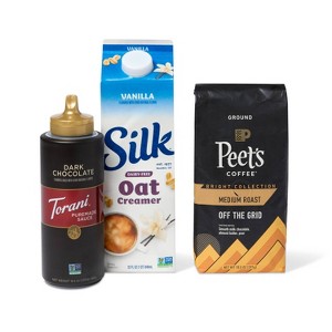 Peet's Coffee 10.5oz Off The Grid Medium Roast Ground Coffee + Torani 16.5oz Dark Chocolate Sauce + Silk 32 fl oz Oat Vanilla Dairy-Free Creamer - 1 of 4