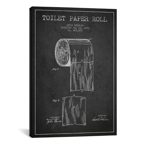 26" X 18" Toilet Paper Patent Blueprint By Aged Pixel Unframed Wall Canvas  Print Charcoal Heather - Icanvas : Target