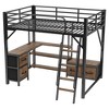 JUJABU Metal Loft Bed with Built-In Desk, Light, Shelves, Wardrobe and Drawers - 2 of 4