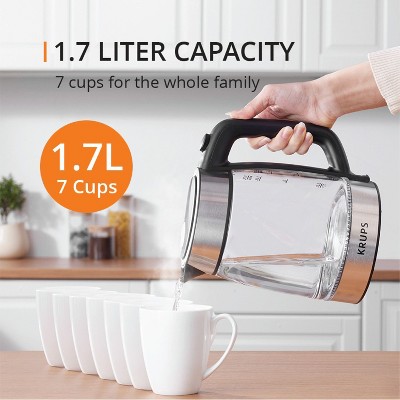 Krups 1.7L Glass Electric Kettle with Stainless Steel Accents