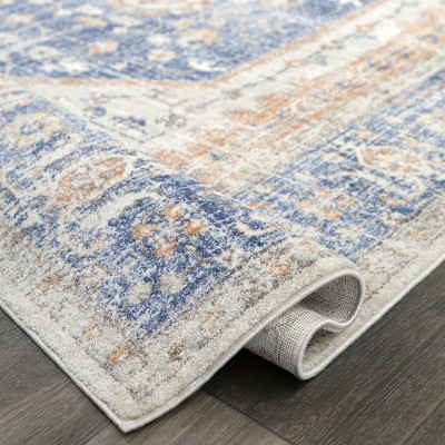 Oval Easy-Care Synthetic Blue Spot Area Rug