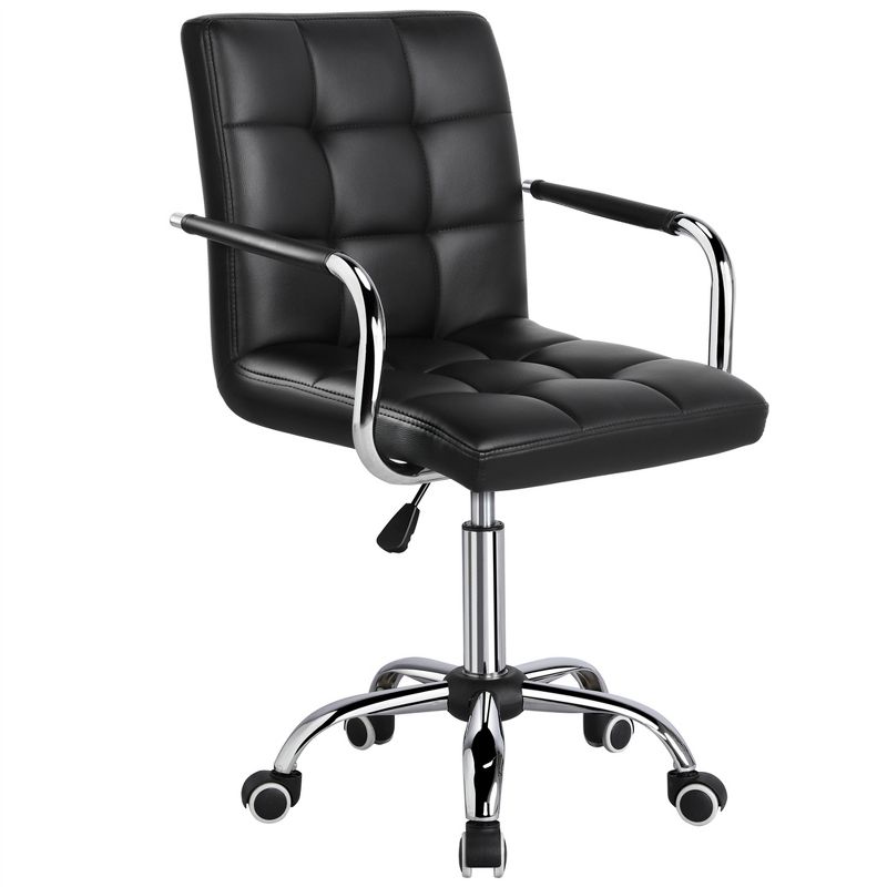 Yaheetech Modern Office Chair Height Adjustable Swivel Chair Mid Back PU Leather Chair, 1 of 11