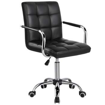Yaheetech Modern Office Chair Height Adjustable Swivel Chair Mid Back PU Leather Chair