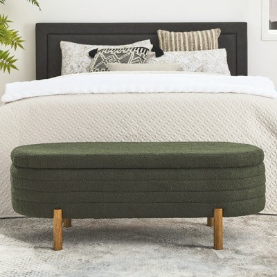 Upholstered Ottoman Storage Bench Footstool, Rubber Wood Leg, Beige/Black/Green/Orange-ModernLuxe