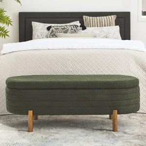 Upholstered Ottoman Storage Bench Footstool, Rubber Wood Leg, Beige/Black/Green/Orange-ModernLuxe - 1 of 4