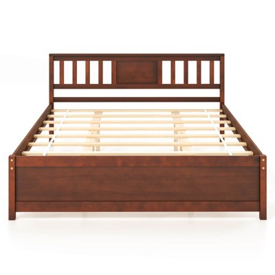 Infans Queen Size Bed Frame with Headboard Wood Slat Support No Box Spring Needed