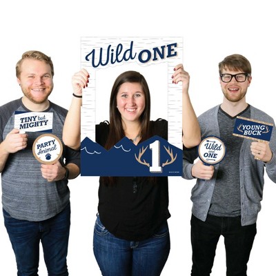 Big Dot of Happiness He's a Wild One - Deer 1st Birthday Party Selfie Photo Booth Picture Frame and Props - Printed on Sturdy Material