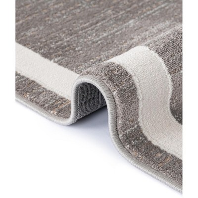 Gray and Ivory Geometric Synthetic Indoor Runner Rug