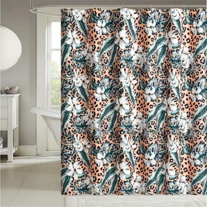 RT Designers Tropical Fiesta Pink Leopard Printed Shower Curtain - 70x72", Multi - 1 of 3