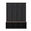 CLIHOME Farmhouse Hall Tree with 4 Hidden Hanging Hooks, Versatile Seating Bench with 8 Doors, Entryway Shoe Cabinet with Open Compartments - 3 of 4