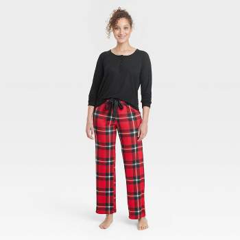 Lands' End Women's Tall Pajama Set Knit Long Sleeve T-shirt And Flannel  Pants - X Large Tall - Rich Red Multi Tartan : Target