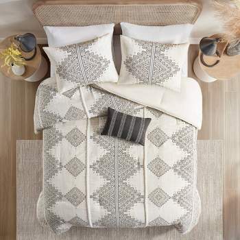 4pc Triana Printed Comforter Set with Throw Pillow Black/Ivory - Madison Park