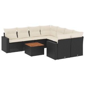 vidaXL Patio Sofa Set with Cushions Outdoor Furniture 9 Piece Poly Rattan - Black and Cream - 1 of 4