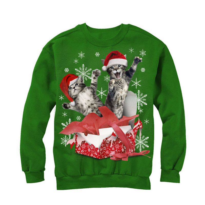 Women's Lost Gods Ugly Christmas Gift Surprise Kitten Sweatshirt, 1 of 4