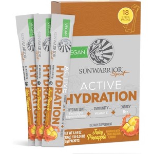 Active Hydration Powder Sugar Free B12 Elderberry & Electrolytes Water Enhancer, Sunwarrior, Blue Raspberry, Strawberry Colada or Pineapple, 18 Sticks - 1 of 4