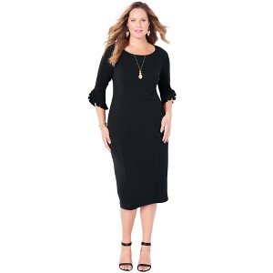 Catherines Women's Plus Size Petite Ruffle Sleeve Shift Dress - 1 of 4