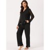 cheibear Women's Button Down Sheer-Mesh-Sleeve Sleepwear Shirt with Long Pants Pajama Set - 2 of 4