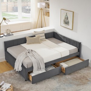 YONWAY Full-Size L-Shaped Daybed with 2 Storage Drawers, Corner Velvet Sofabed Frame with Armrest, for Living/Bedroom, No Box Spring Needed - 1 of 4