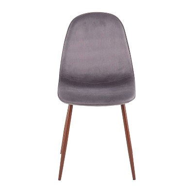Set of 2 Walnut and Grey Velvet Upholstered Dining Chairs