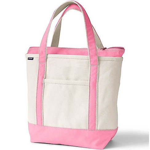 Lands End Medium Natural 5 Pocket Zip Top Canvas Tote Bag Natural Fresh Pink