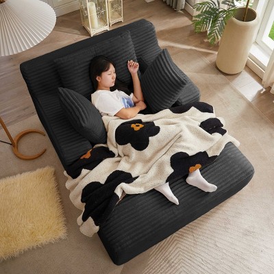 AENKYO Oversized Corduroy Sleeper Sofa Bed & Cloud Lounge Chair, Deep Seat, Armrests, 2 Pillows | Boneless Upholstered Chaise for Indoor Comfort