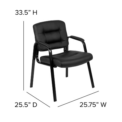 Black Leather Mid-Back Executive Reception Chair with Metal Frame