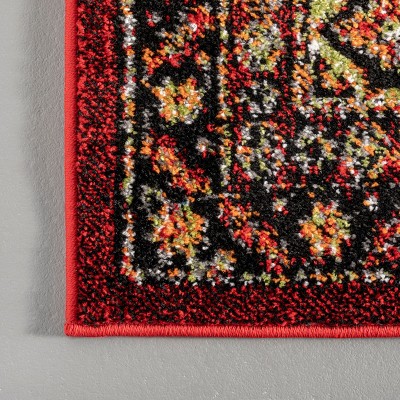 Round Red Synthetic Stain-Resistant Area Rug