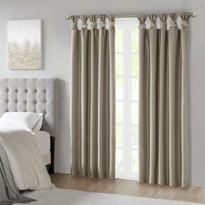 Pewter Faux Silk Total Blackout Tab Top Curtains