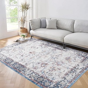 Non-Slip Washable Vintage Area Rug, Low-Pile Distressed Print Carpet for Living Room, Bedroom & Entryway – Stain-Resistant, Pet-Friendly - 1 of 4