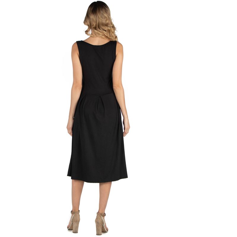 24seven Comfort Apparel Fit and Flare Sleeveless Maternity Midi Dress with Pockets, 3 of 5