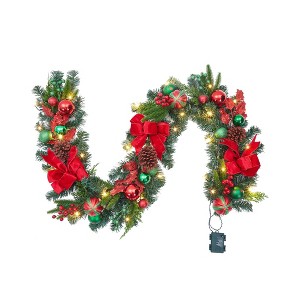CuisinSmart Christmas Garland, 6 Ft Pre-Lit Christmas Garland Decorations with Ribbon Bows, Ball Ornaments - 1 of 4