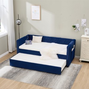 GDFStudio Milton Modern Wood and Velvet Twin Size Daybed - 1 of 4