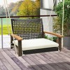 Tangkula Rattan Porch Swing Patio Wicker Single Hanging Seat w/ Seat Cushion & Acacia Wood Armrests - 2 of 4