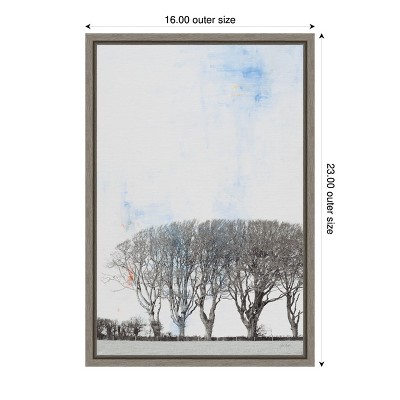 Serene Landscape Row of Trees Canvas Print in Gray Frame