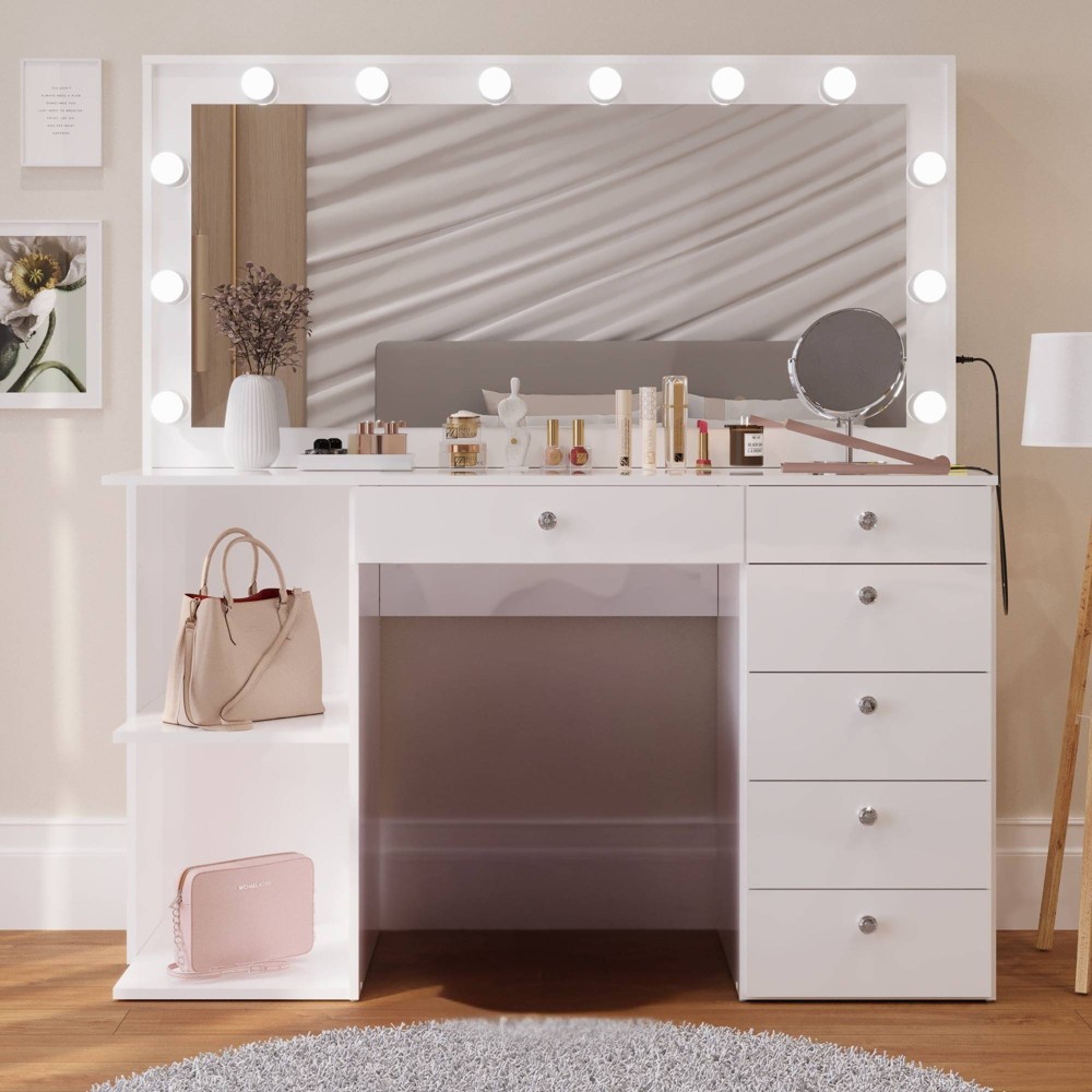 Emmy Lighted Makeup Vanity White - Boahaus