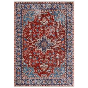 Washable Vintage Printed Rug Non Slip Low Pile Rug Soft Throw Floor Cover Foldable Indoor Carpet for Living Room Bedroom - 1 of 4
