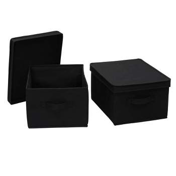 Household Essentials Set of 2 Large Storage Boxes with Lids Black Linen