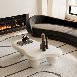 40"W Cloud Shaped Coffee Table With 3 Ball Legs,Coffee Table Unique,Irregular Abstract Console Table,Living Room Furniture- Maison Boucle - 1 of 4