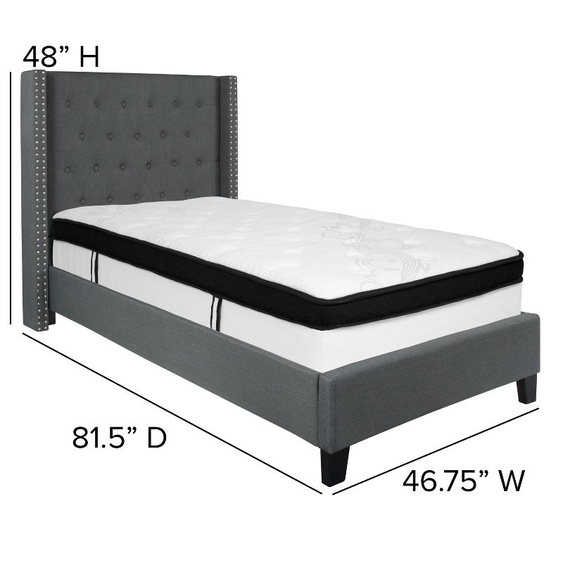 Flash Furniture Riverdale Twin Size Tufted Upholstered Platform Bed in Dark Gray Fabric with Memory Foam Mattress, 3 of 5