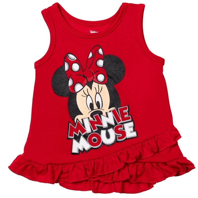 Mickey Mouse & Friends Minnie Mouse Baby Girls Tank Top French Terry Shorts and Scrunchie 3 Piece Outfit Set Infant to Big Kid, 2 of 10