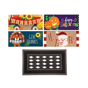 Evergreen Indoor Outdoor Doormat Bundle Set of 5 - Frame and 4 Welcome Seasonal Inserts Santa Ho Ho Ho Halloween Thanksgiving - 1 of 4
