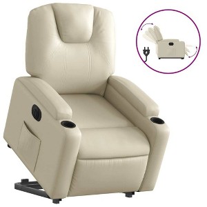 vidaXL Electric Recliner Chair Power Lift - Cream Faux Leather Stand Up Armchair with Cup Holders and Pocket for Lounge, Bedroom - 1 of 4