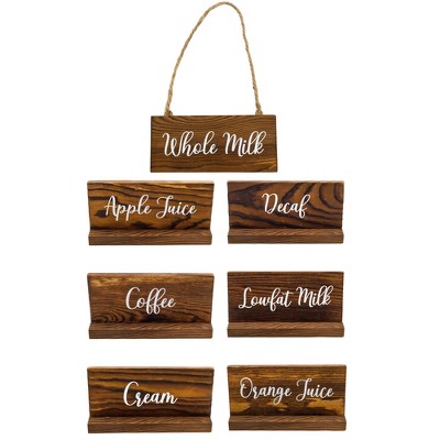 Rustic Wood Beverage Sign Set; Drinks Labels for Coffee Urns, Iced Beverage Dispensers, and Carafes