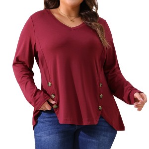 Agnes Orinda Women's Plus Size Long Sleeve V Neck Loose Fashion Buttons Tunic Blouse - 1 of 4