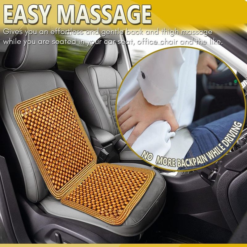 Zone Tech Premium Quality Double Strung Natural Wooden Beaded Ultra Comfort Massaging Full Car Seat Cushion, 4 of 9